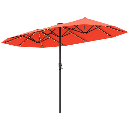 13 FT Large Patio Umbrella with LED Solar Lights and Crank Handle, Orange
