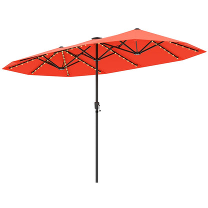 13 FT Patio Umbrella, LED Solar Lights, Crank Handle, Orange Outdoor Umbrellas Orange at Gallery Canada