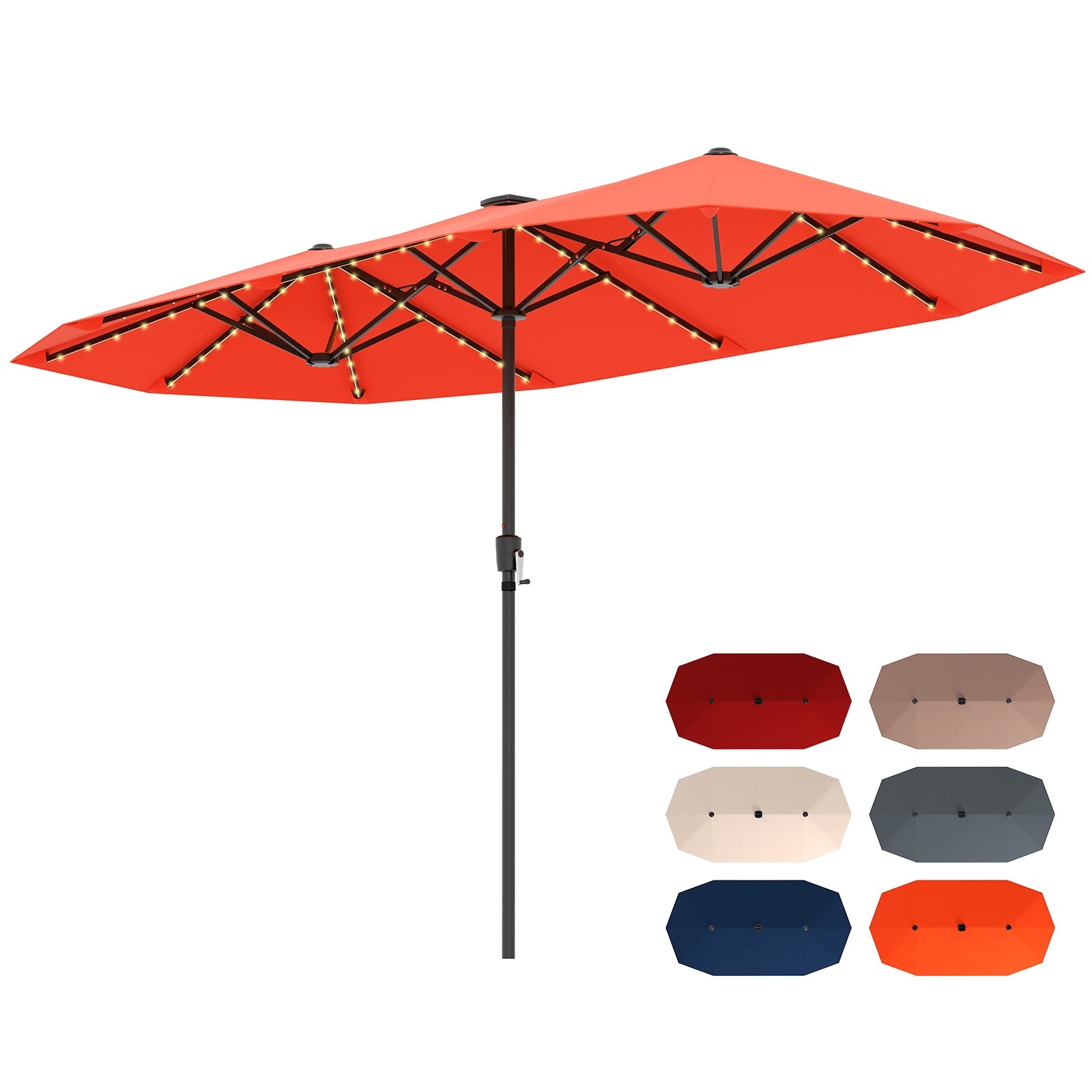 13 FT Large Patio Umbrella with LED Solar Lights and Crank Handle, Orange Outdoor Umbrellas at Gallery Canada