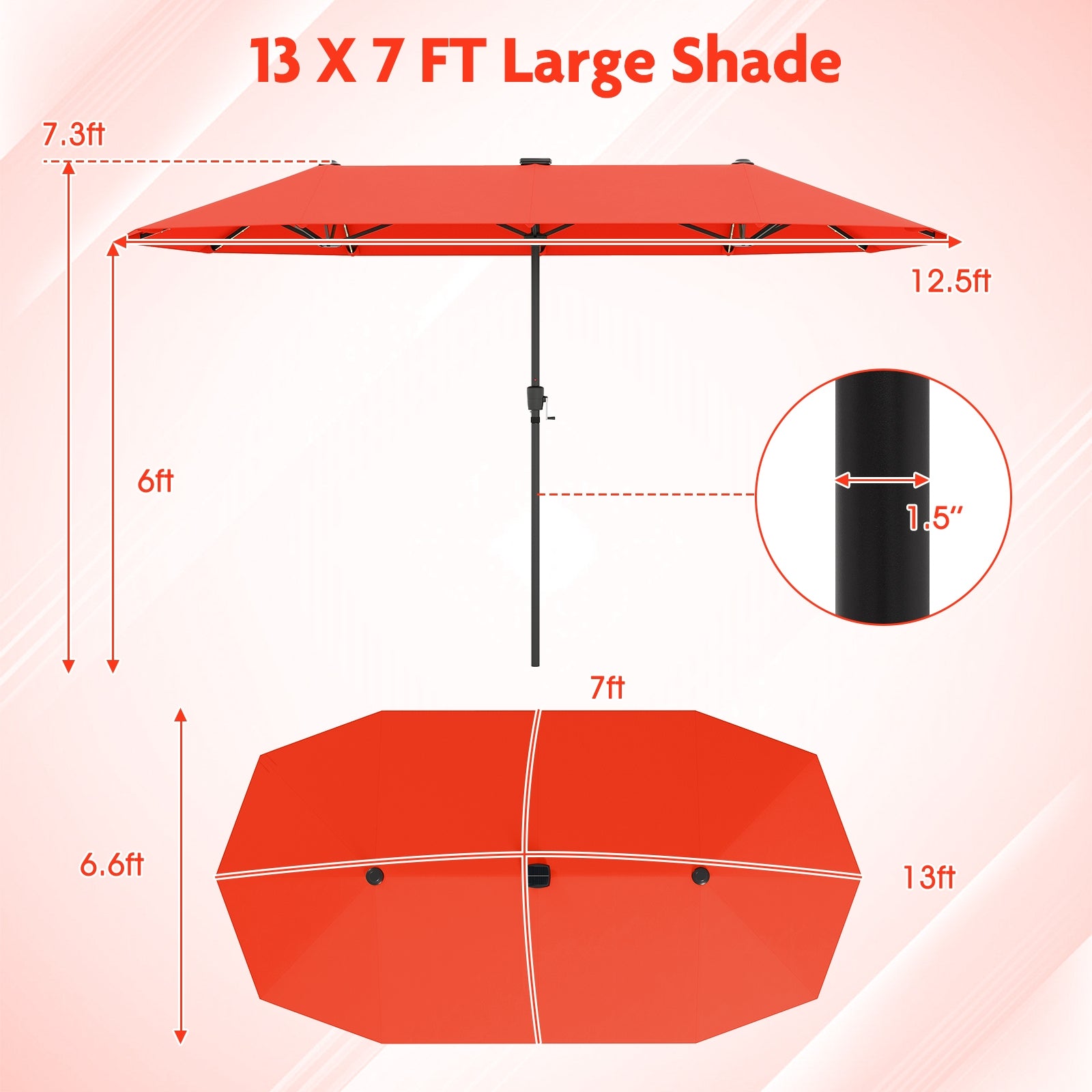 13 FT Large Patio Umbrella with LED Solar Lights and Crank Handle, Orange Outdoor Umbrellas at Gallery Canada