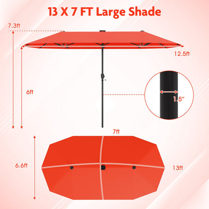 13 FT Large Patio Umbrella with LED Solar Lights and Crank Handle, Orange Outdoor Umbrellas at Gallery Canada