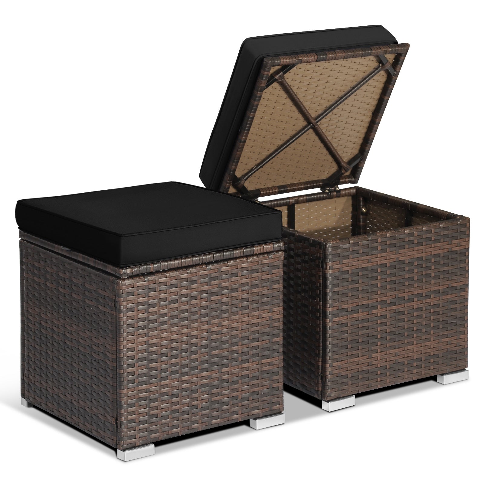 2 Pieces Patio Ottoman with Hidden Storage Space, Black Outdoor Seating & Patio Chairs at Gallery Canada