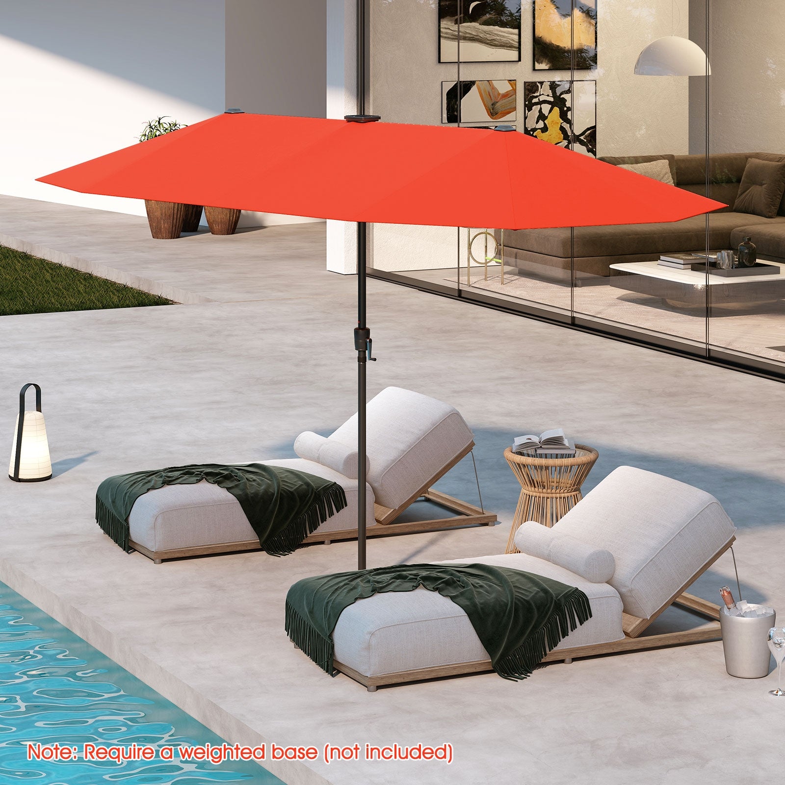 13 FT Patio Umbrella, LED Solar Lights, Crank Handle, Orange Outdoor Umbrellas at Gallery Canada