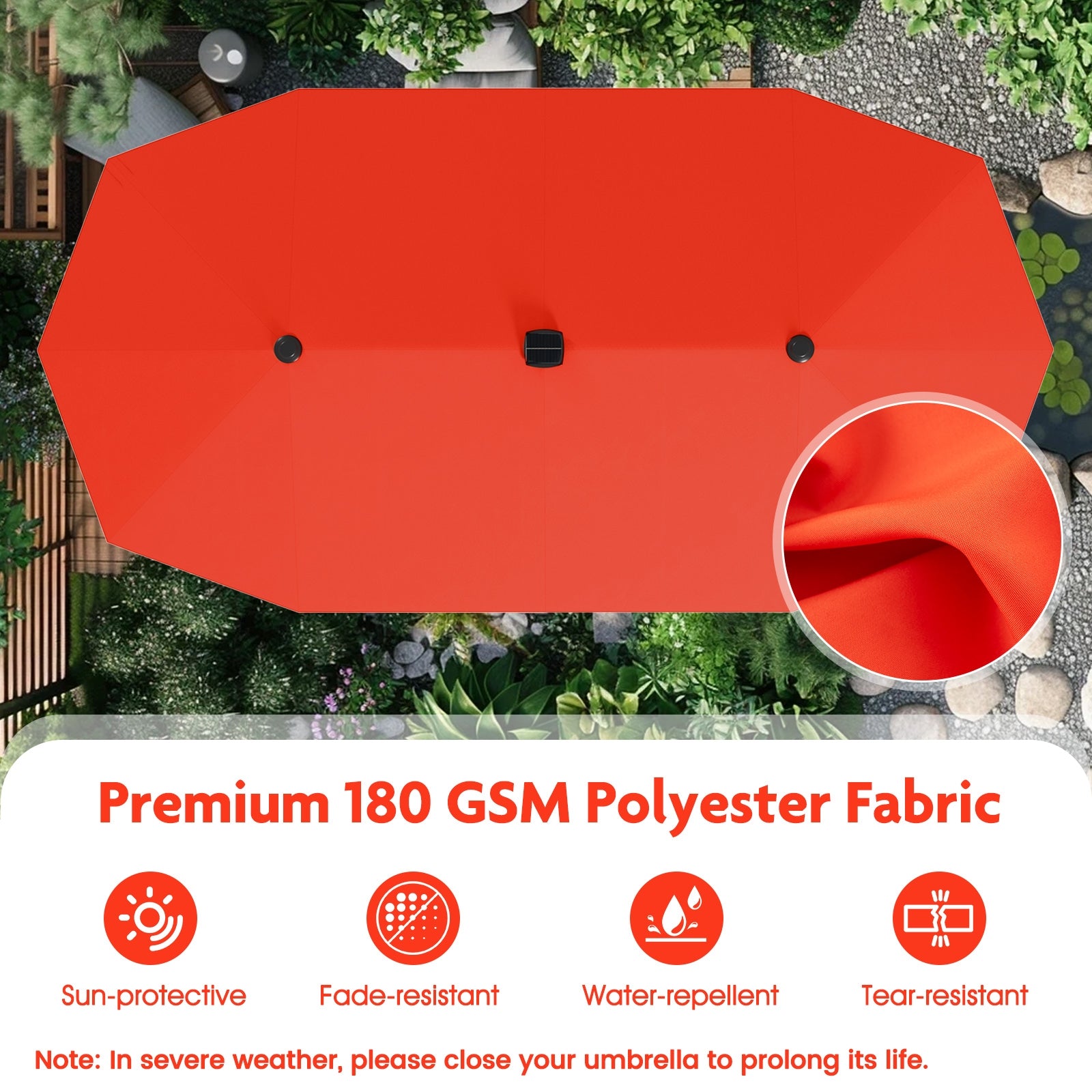 13 FT Large Patio Umbrella with LED Solar Lights and Crank Handle, Orange Outdoor Umbrellas at Gallery Canada