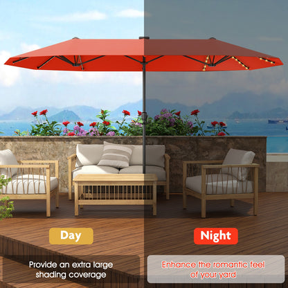 13 FT Large Patio Umbrella with LED Solar Lights and Crank Handle, Orange Outdoor Umbrellas at Gallery Canada