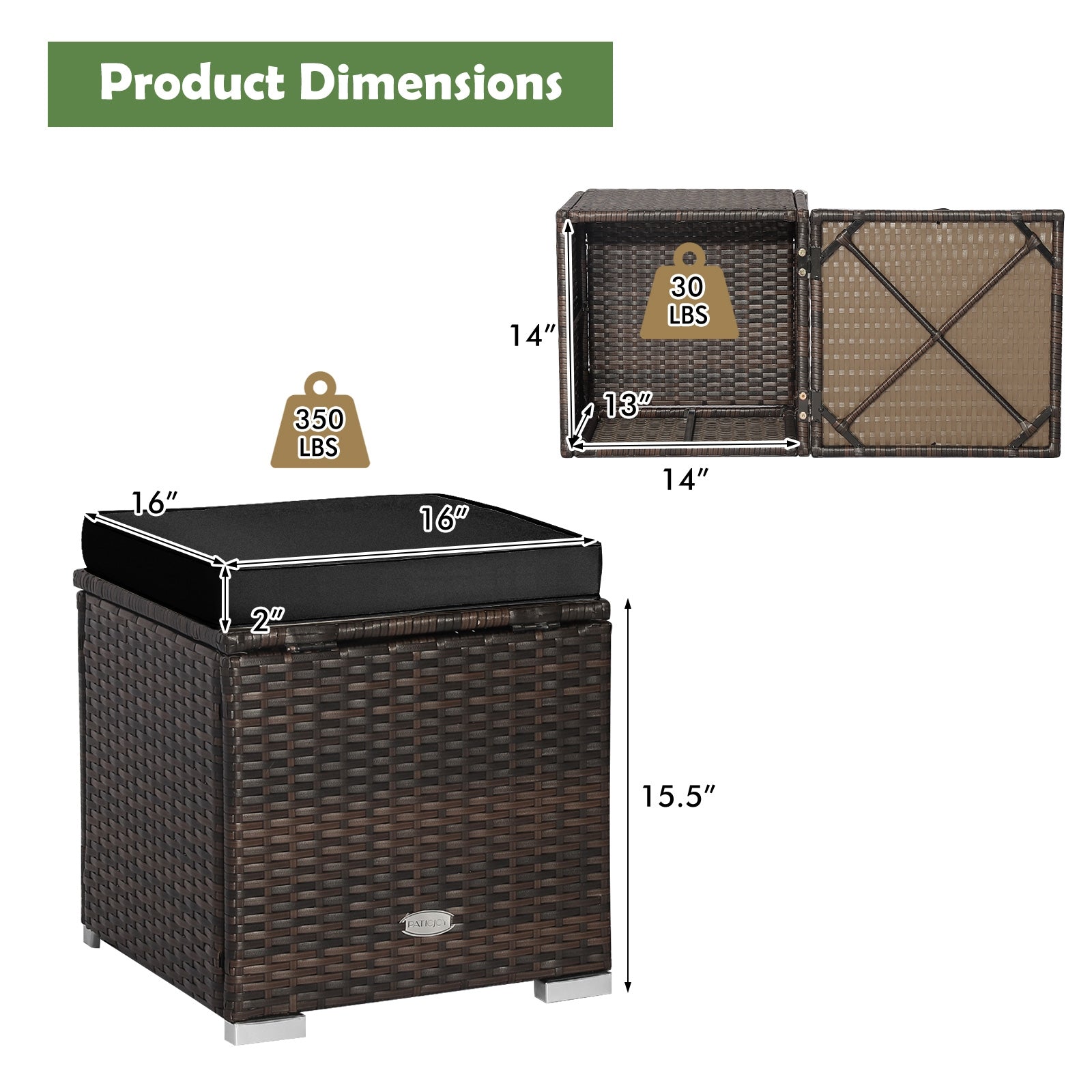 2 Pieces Patio Ottoman with Hidden Storage Space, Black Outdoor Seating & Patio Chairs at Gallery Canada