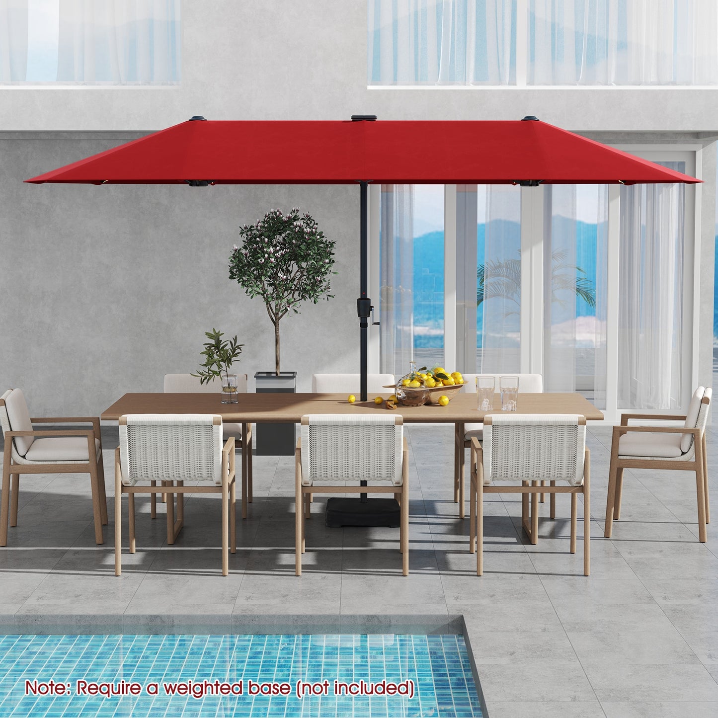13 FT Large Patio Umbrella with LED Solar Lights and Crank Handle, Red Outdoor Umbrellas at Gallery Canada