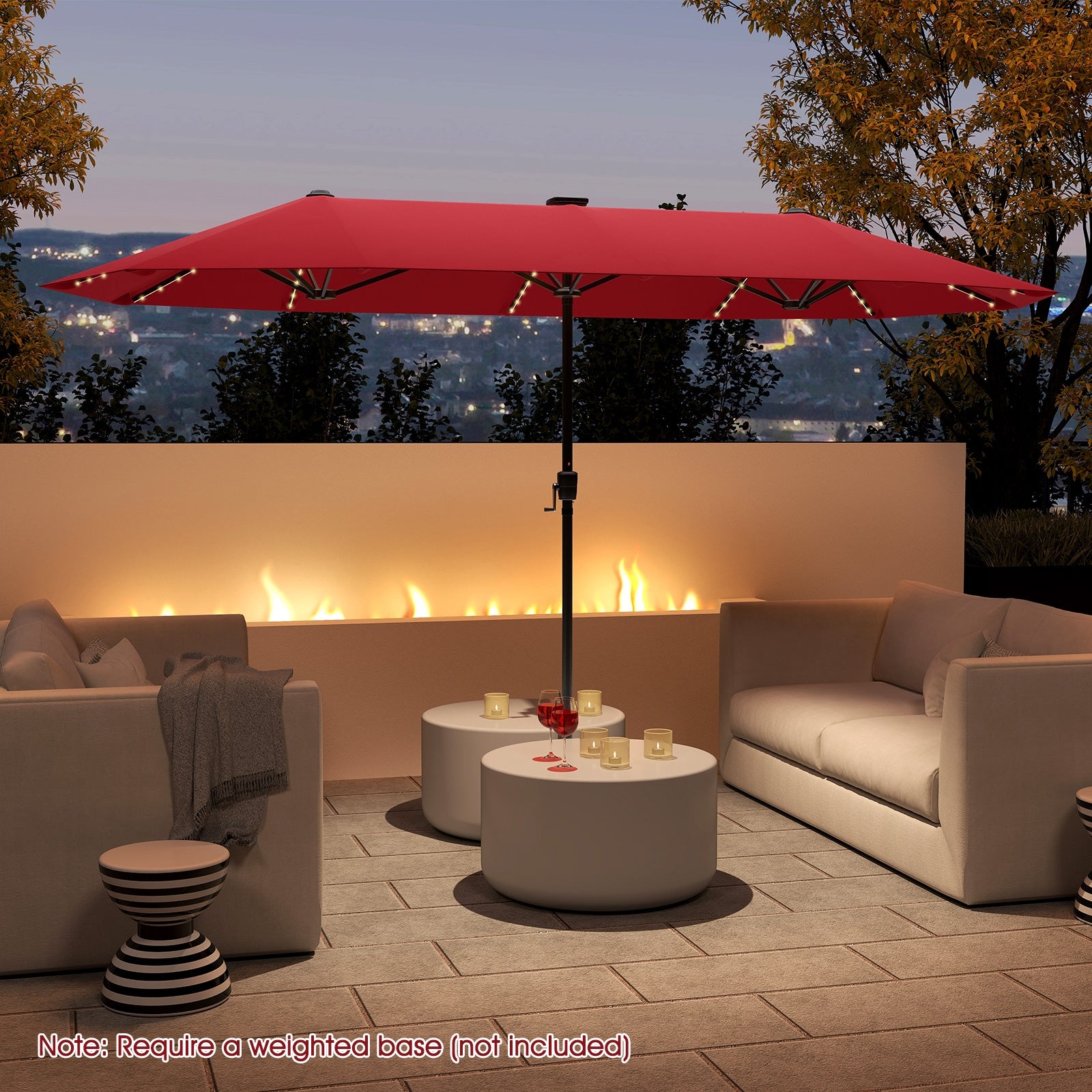 13 FT Large Patio Umbrella with LED Solar Lights and Crank Handle, Red Outdoor Umbrellas at Gallery Canada