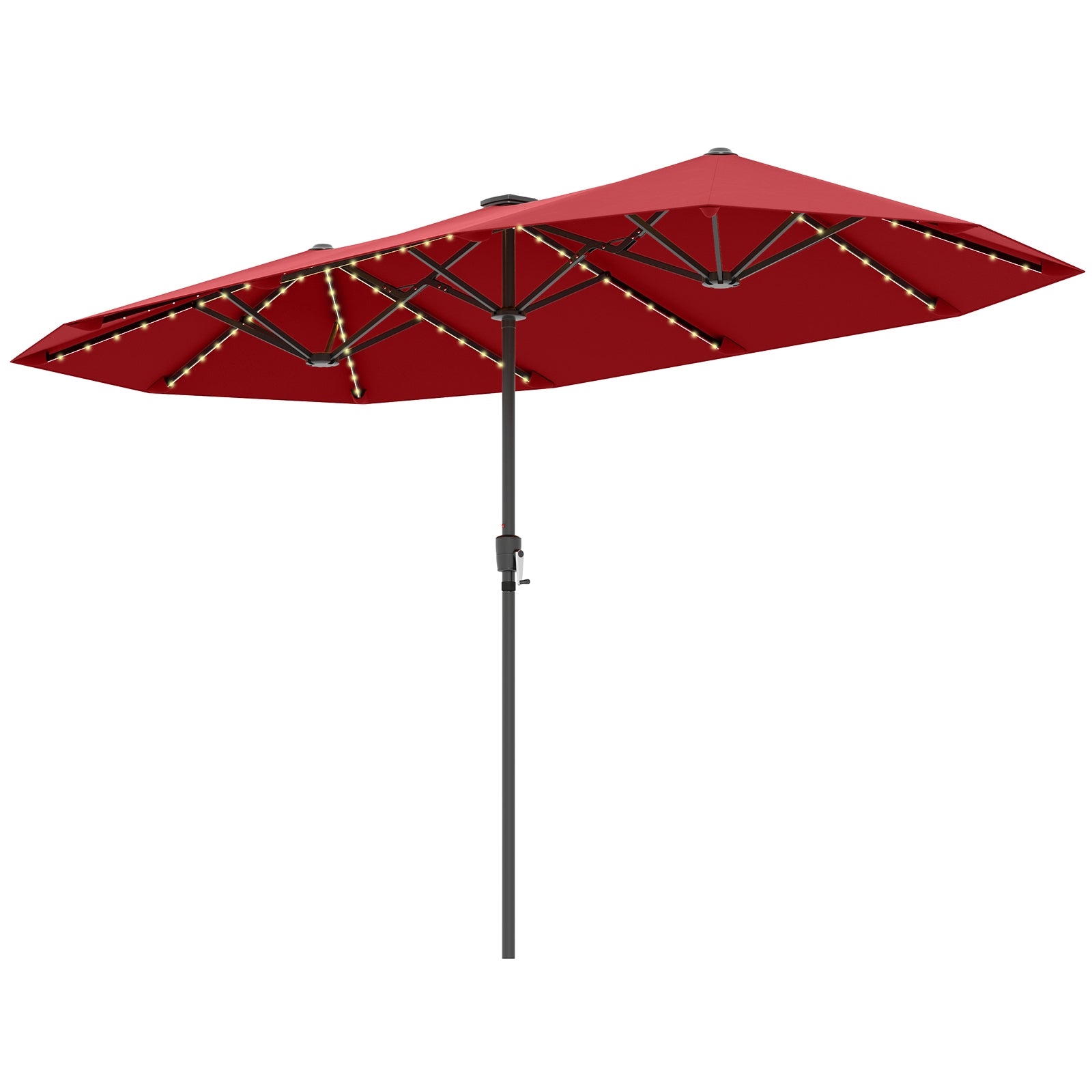 13 FT Large Patio Umbrella, LED Solar Lights, Crank Handle, Red Outdoor Umbrellas at Gallery Canada