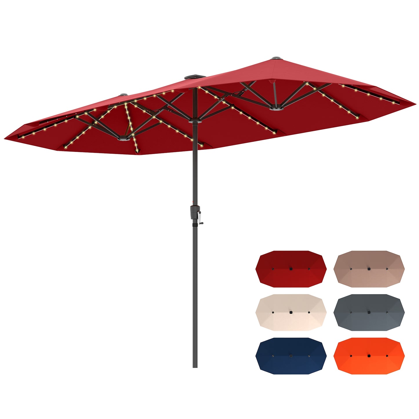 13 FT Large Patio Umbrella with LED Solar Lights and Crank Handle, Red Outdoor Umbrellas at Gallery Canada