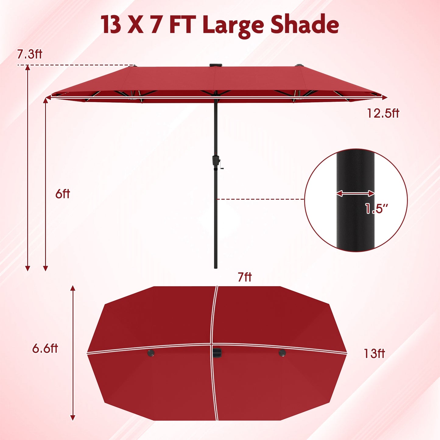 13 FT Large Patio Umbrella with LED Solar Lights and Crank Handle, Red Outdoor Umbrellas at Gallery Canada