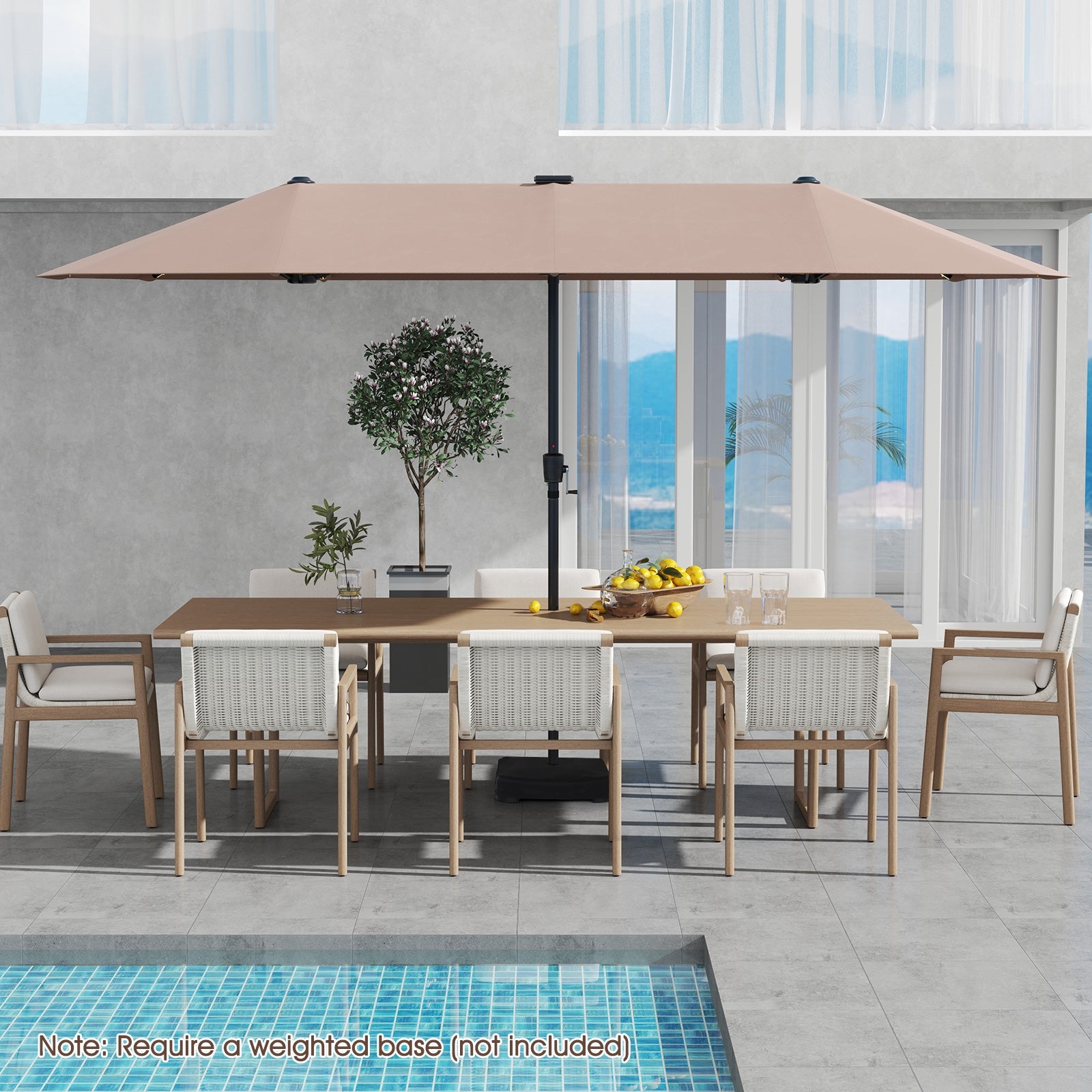 13 FT Large Patio Umbrella with LED Solar Lights and Crank Handle, Coffee Outdoor Umbrellas at Gallery Canada