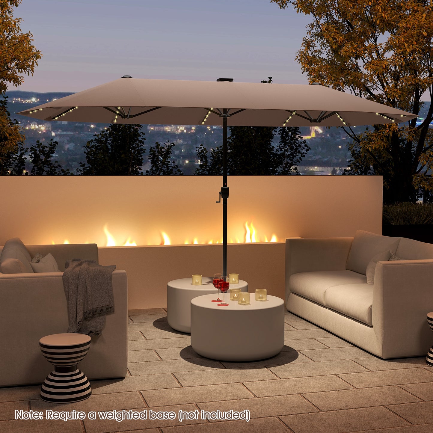 13 FT Large Patio Umbrella with LED Solar Lights and Crank Handle, Coffee Outdoor Umbrellas at Gallery Canada