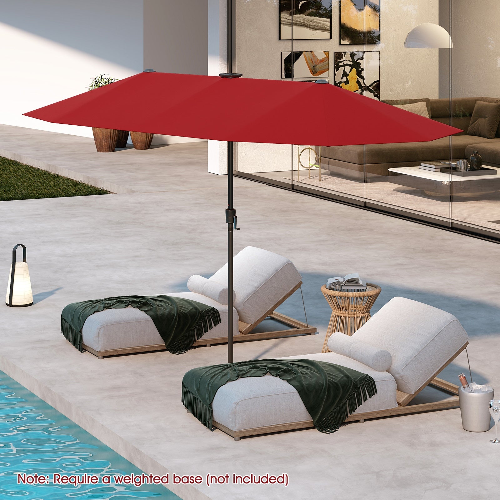 13 FT Large Patio Umbrella with LED Solar Lights and Crank Handle, Red Outdoor Umbrellas at Gallery Canada