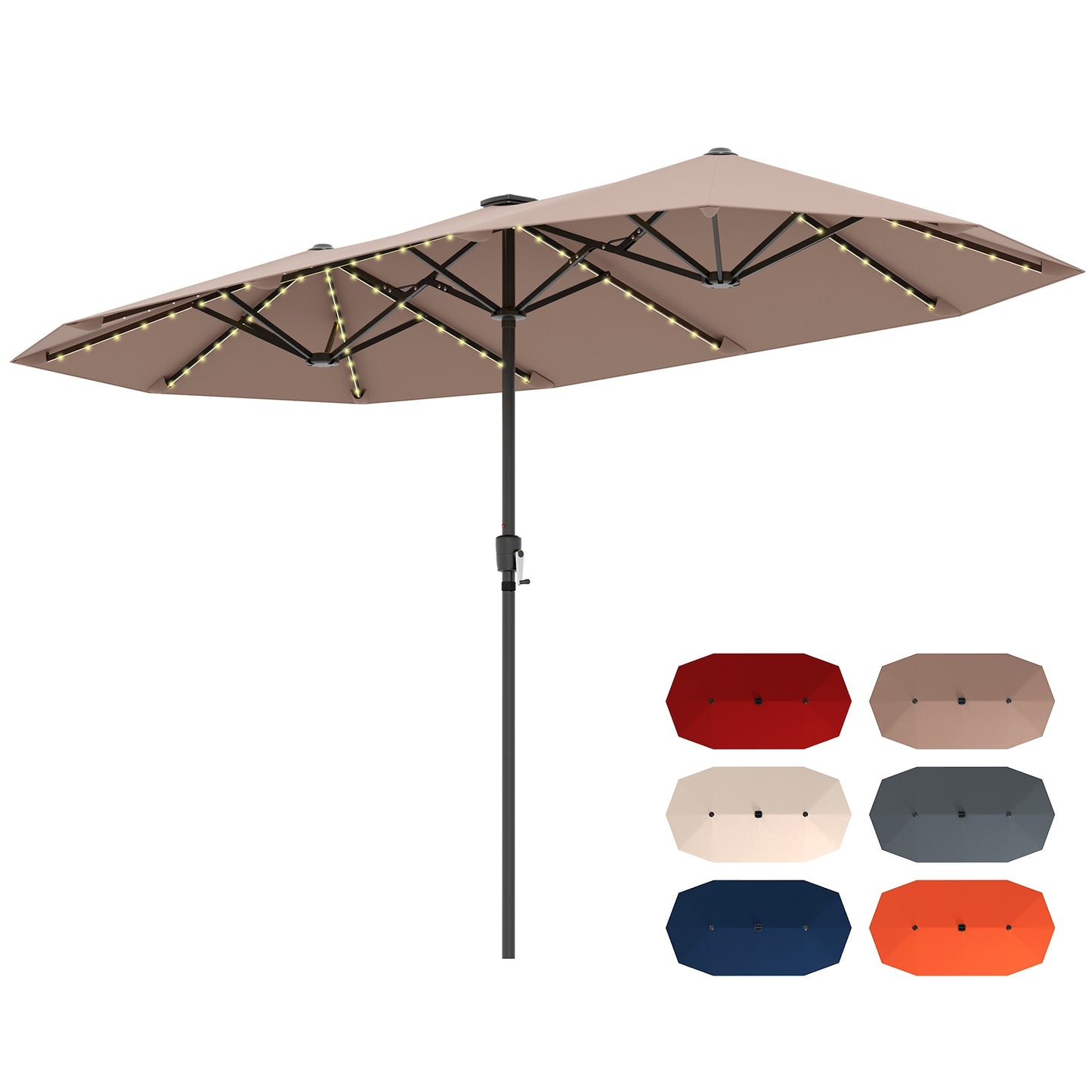 13 FT Large Patio Umbrella with LED Solar Lights and Crank Handle, Coffee Outdoor Umbrellas at Gallery Canada