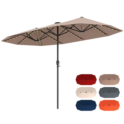 13 FT Large Patio Umbrella with LED Solar Lights and Crank Handle, Coffee Outdoor Umbrellas at Gallery Canada
