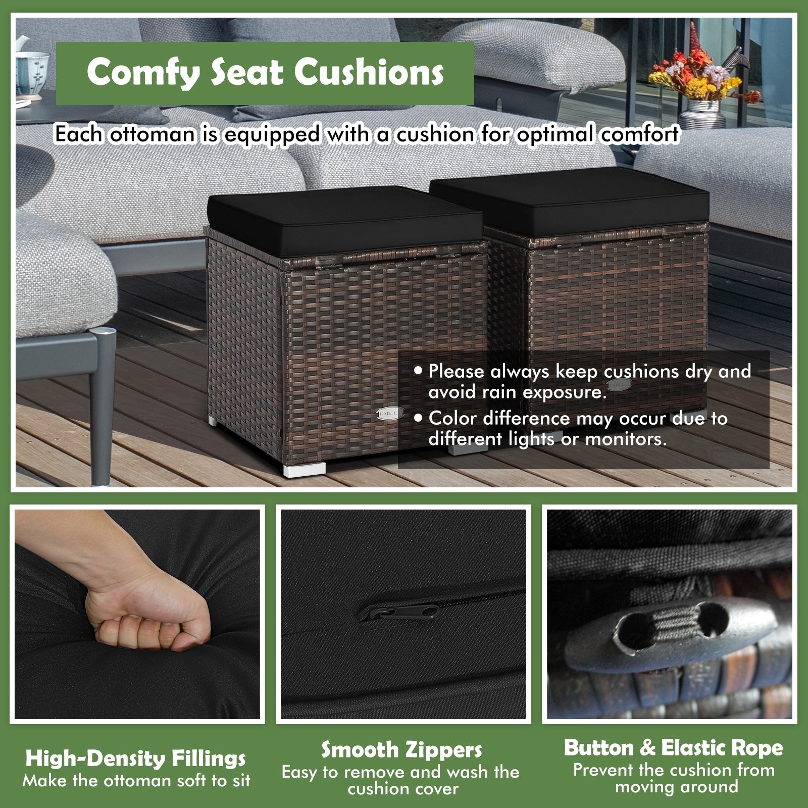 2 Pieces Patio Ottoman with Hidden Storage Space, Black Outdoor Seating & Patio Chairs at Gallery Canada