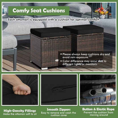 2 Pieces Patio Ottoman with Hidden Storage Space, Black Outdoor Seating & Patio Chairs at Gallery Canada