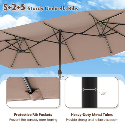 13 FT Patio Umbrella With LED Solar Lights, Crank Handle, Coffee Outdoor Umbrellas at Gallery Canada