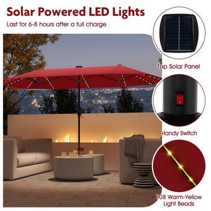13 FT Large Patio Umbrella, LED Solar Lights, Crank Handle, Red Outdoor Umbrellas at Gallery Canada
