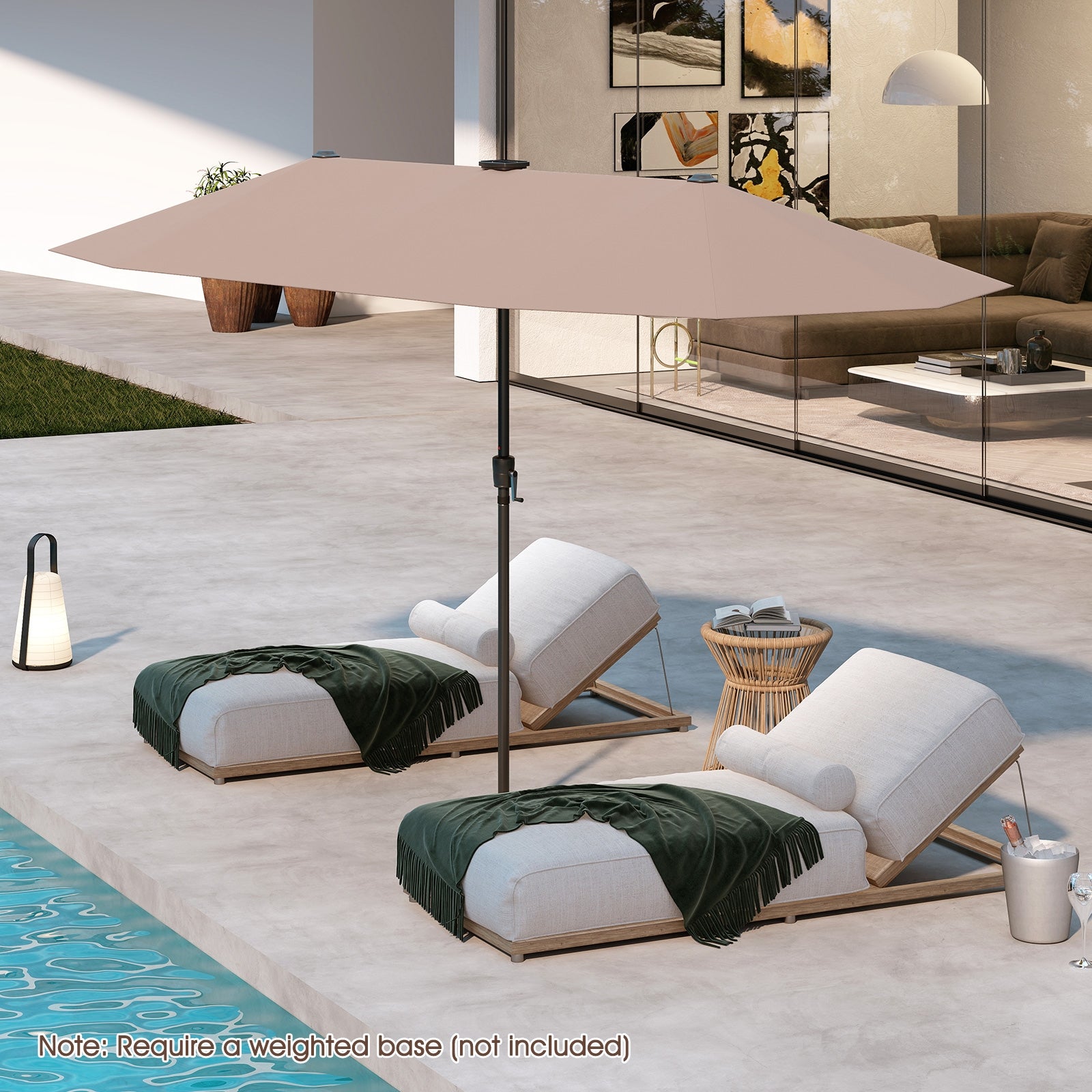 13 FT Large Patio Umbrella with LED Solar Lights and Crank Handle, Coffee Outdoor Umbrellas at Gallery Canada