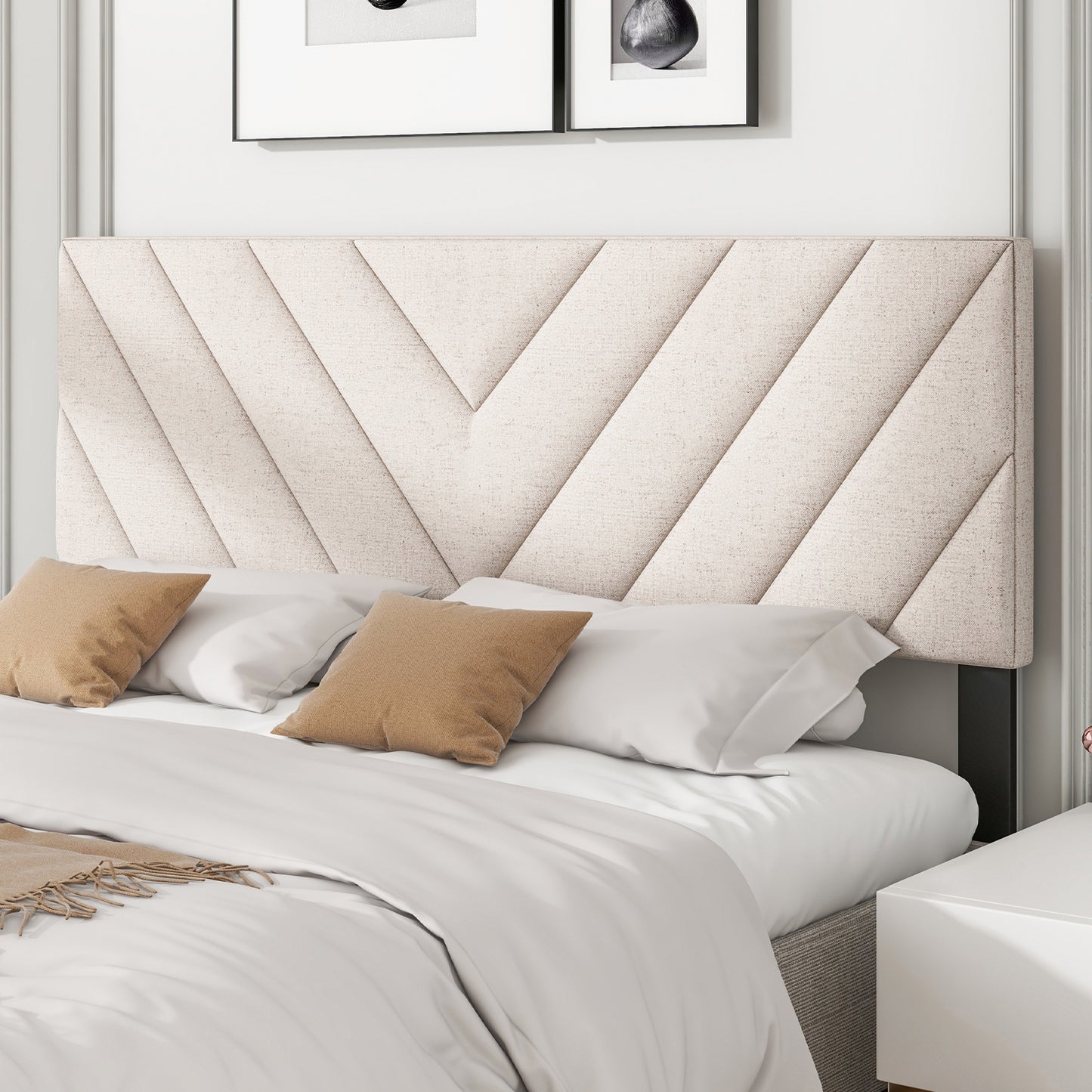 Linen Upholstered Headboard for Full and Queen Size Bed Frames, Beige Headboards at Gallery Canada