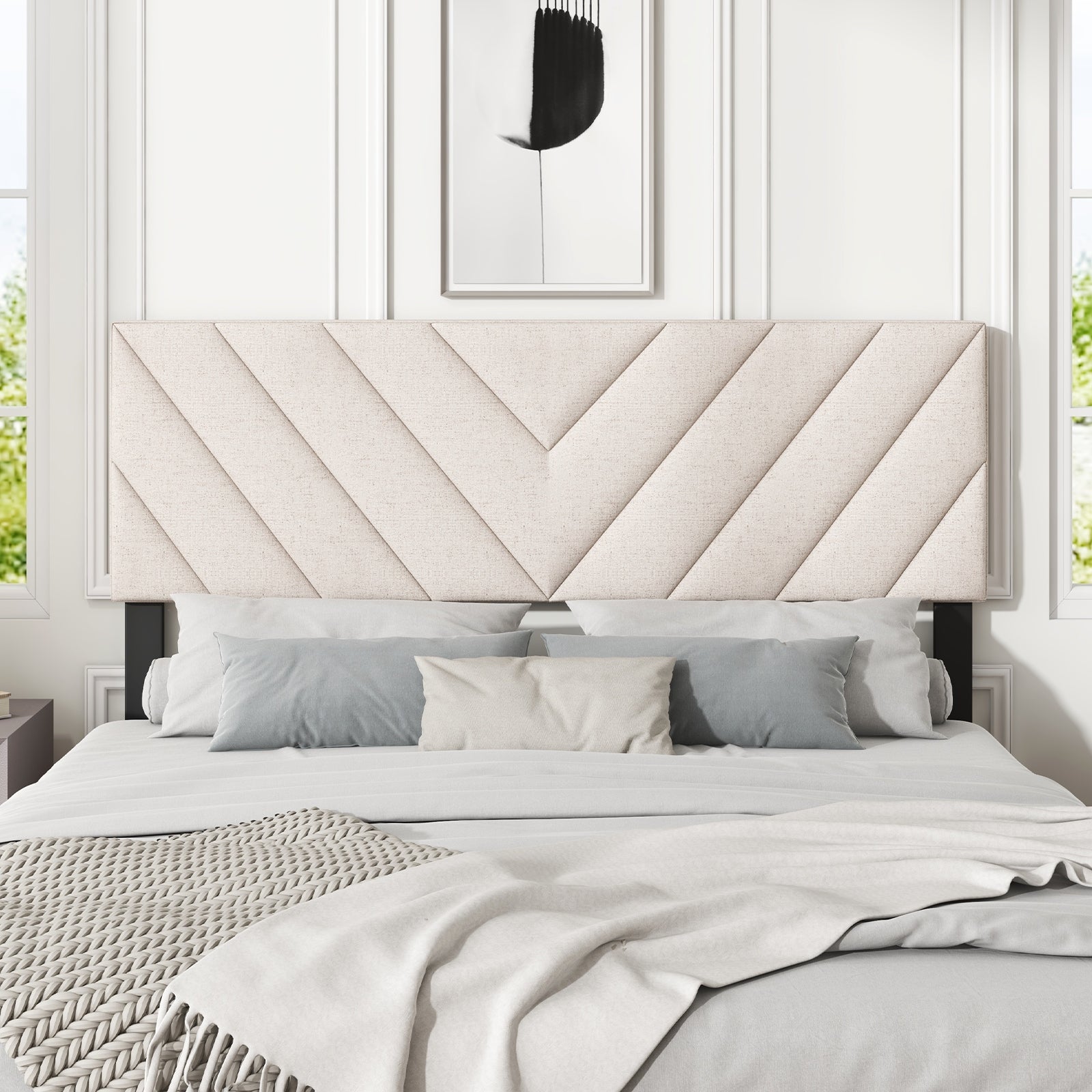 Linen Upholstered Headboard for Full and Queen Size Bed Frames, Beige Headboards at Gallery Canada