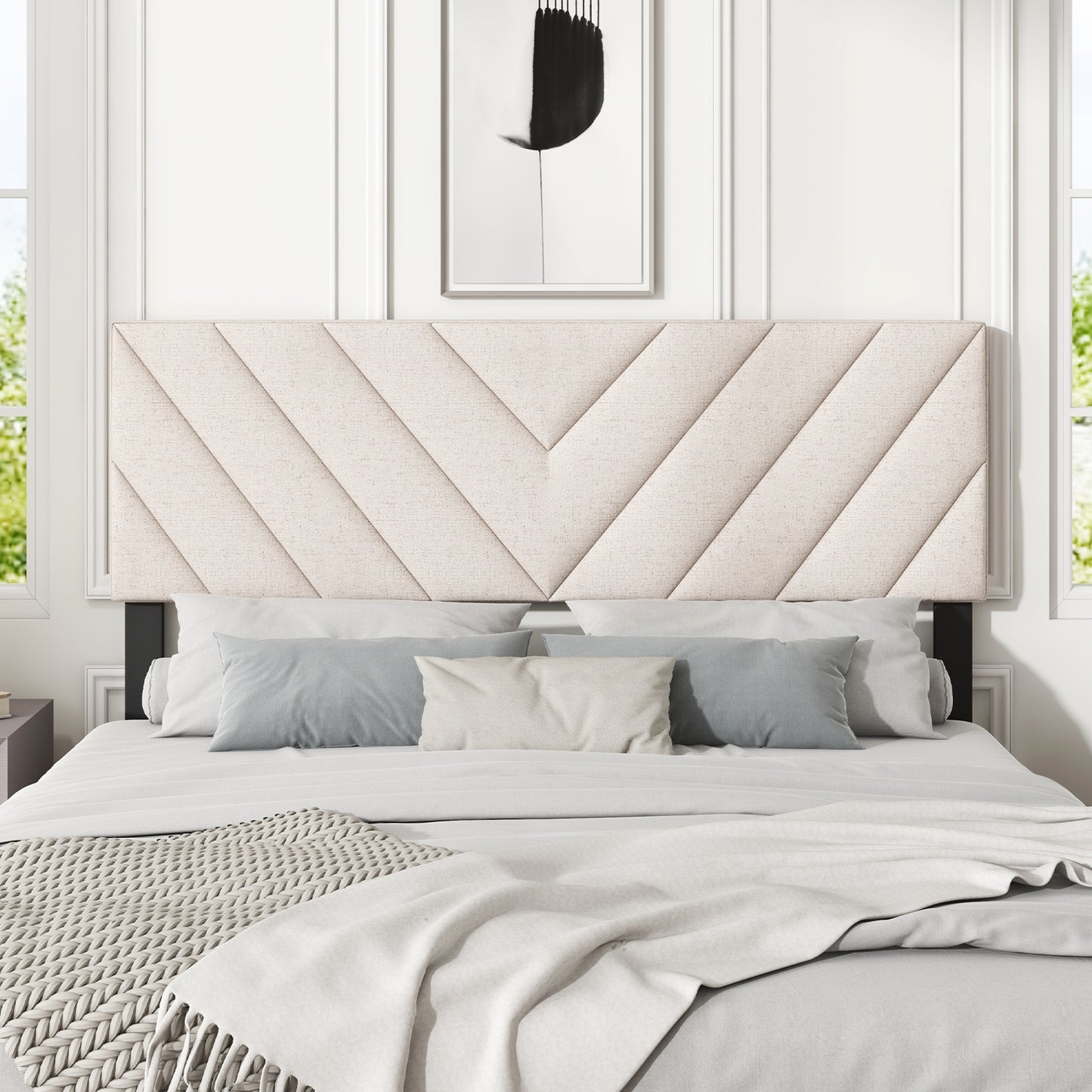 Linen Upholstered Headboard for Full and Queen Size Bed Frames, Beige Headboards at Gallery Canada