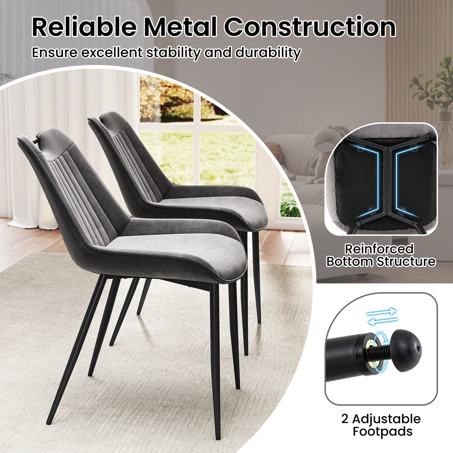 Dining Chair Set of 4 Faux Leather Upholstered Kitchen Chairs with Metal Legs, Gray Dining Chairs at Gallery Canada