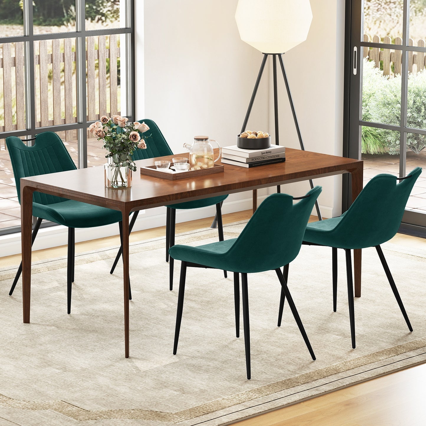 Dining Chair Set of 4 Faux Leather Upholstered Kitchen Chairs with Metal Legs, Turquoise Dining Chairs at Gallery Canada