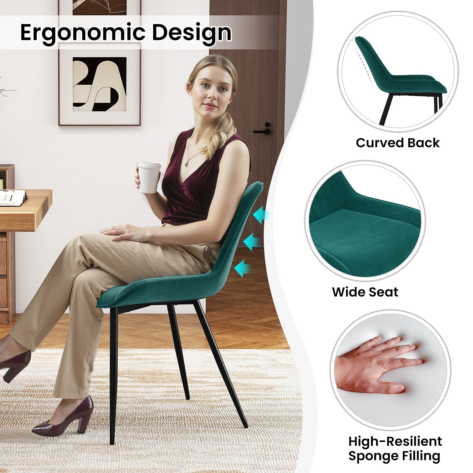 Dining Chair Set of 4 Faux Leather Upholstered Kitchen Chairs with Metal Legs, Turquoise Dining Chairs at Gallery Canada