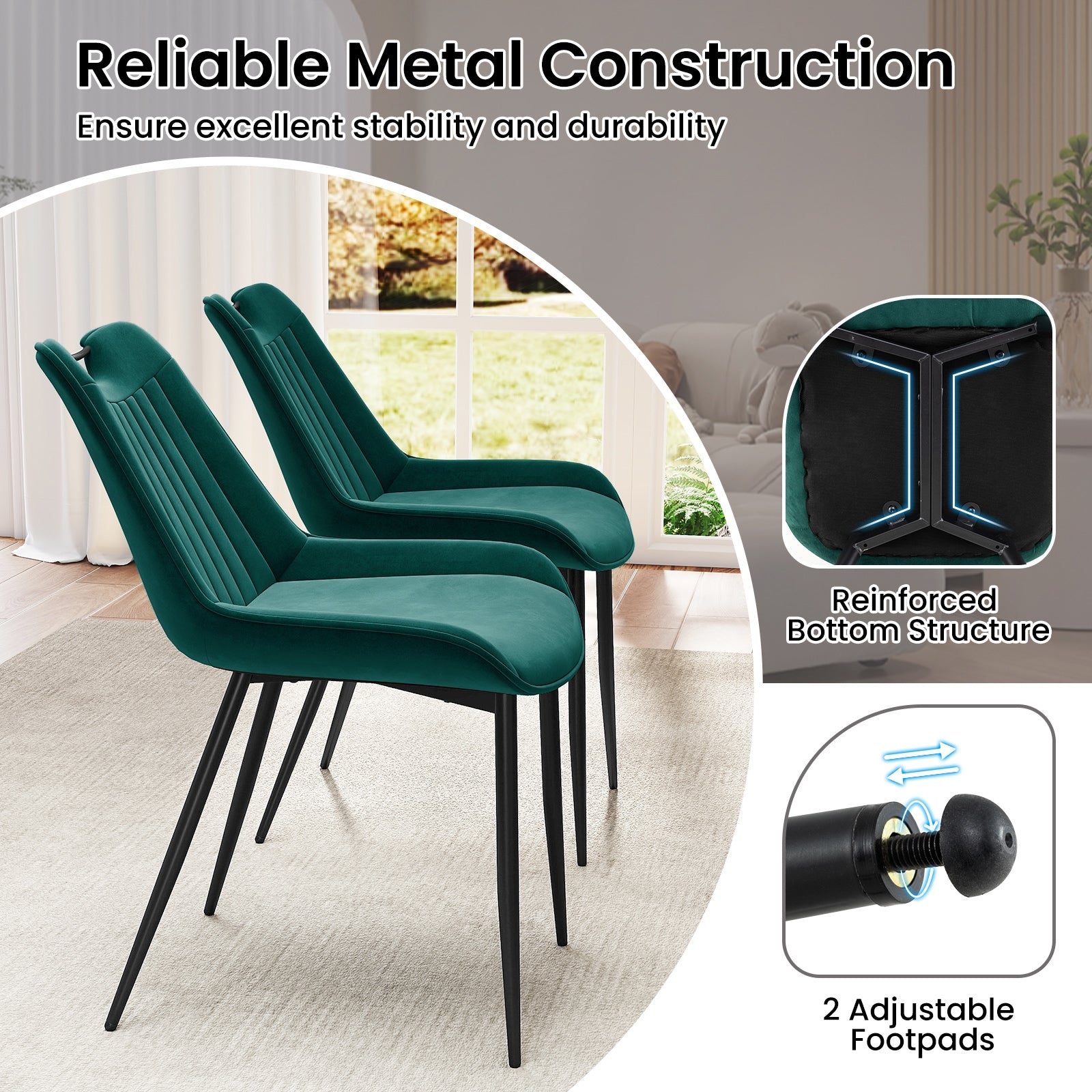 Dining Chair Set of 4 Faux Leather Upholstered Kitchen Chairs with Metal Legs, Turquoise Dining Chairs at Gallery Canada