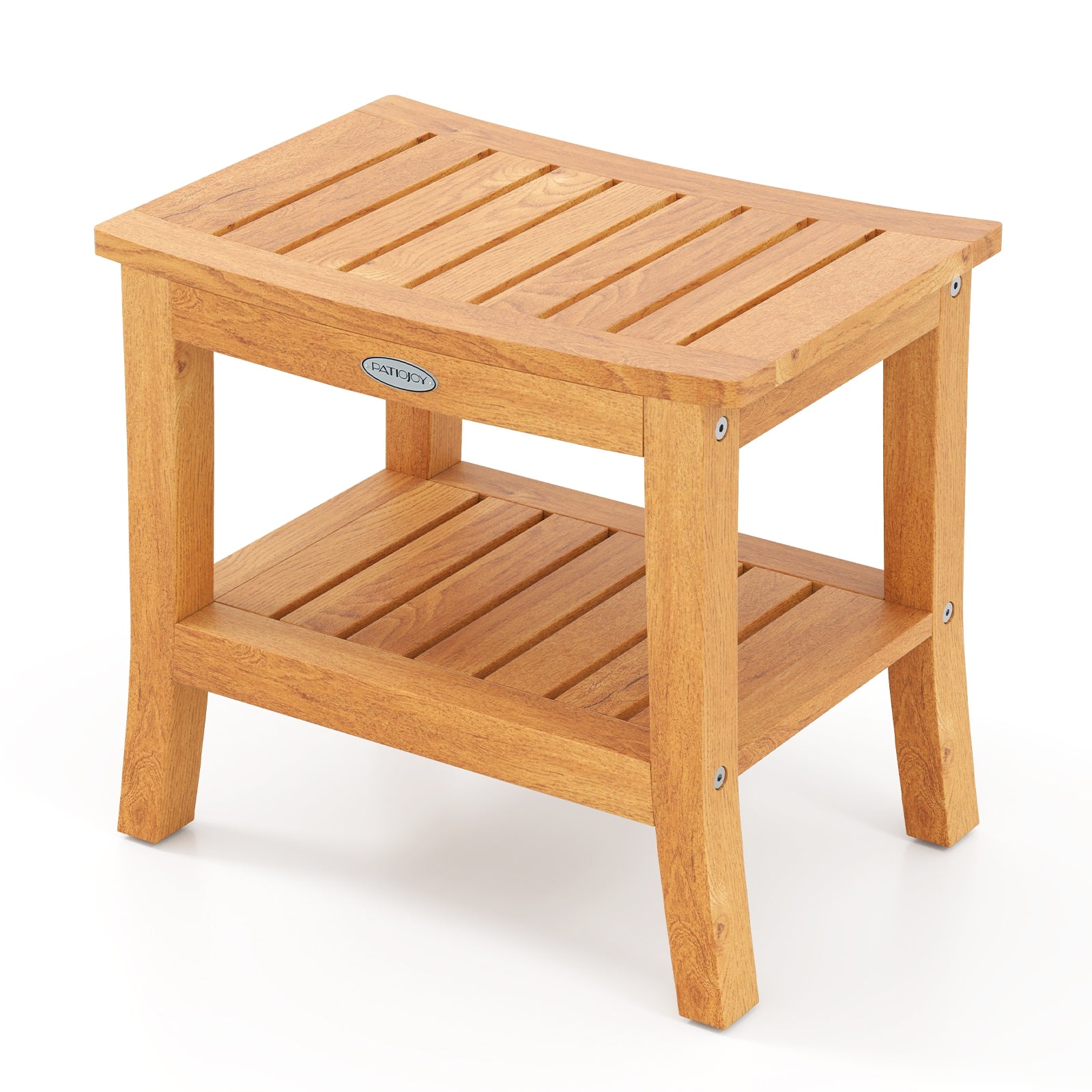 20 Inches Non-slip Shower Bench with Storage Shelf and Curved Top, Natural Bath Safety at Gallery Canada