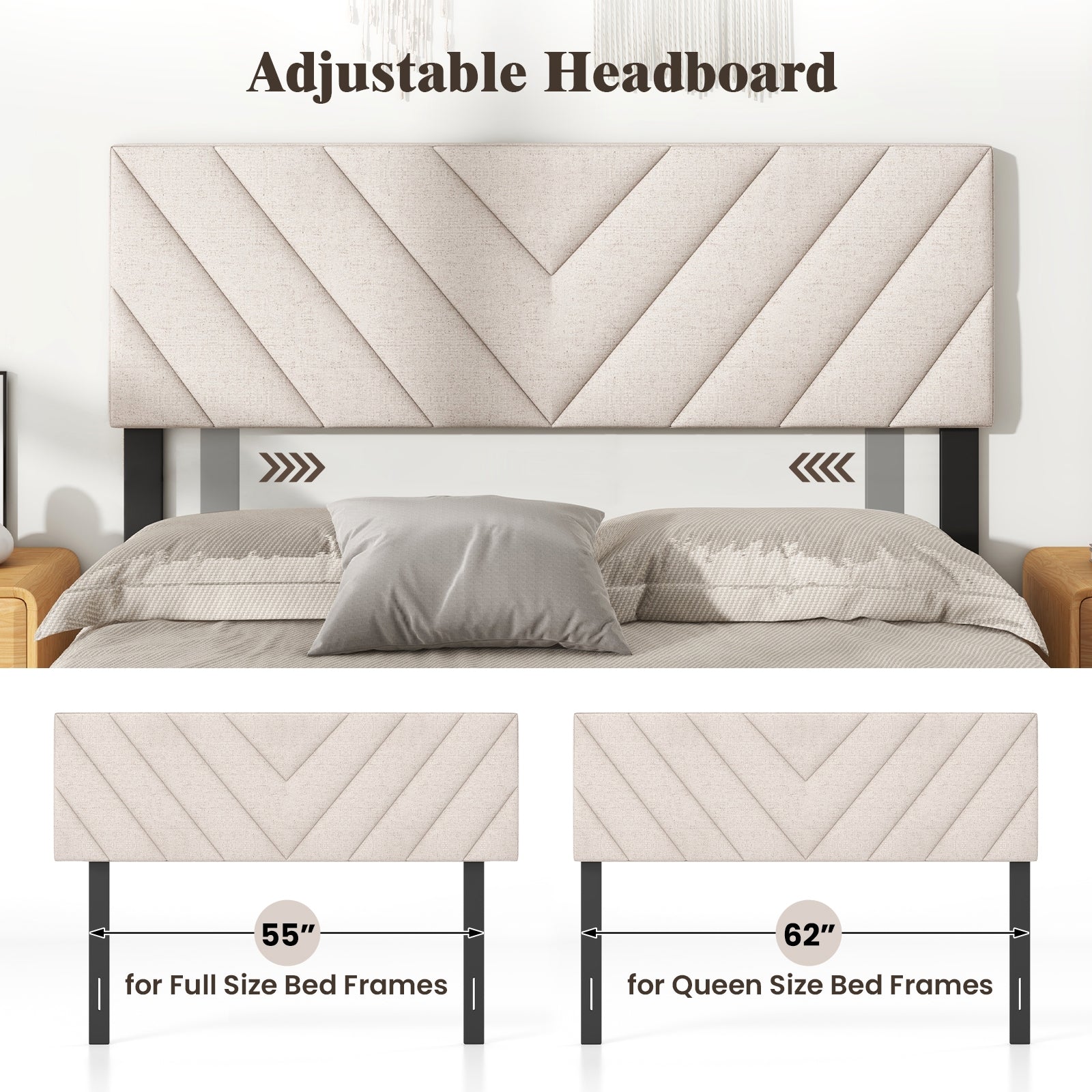 Linen Upholstered Headboard for Full and Queen Size Bed Frames, Beige Headboards at Gallery Canada