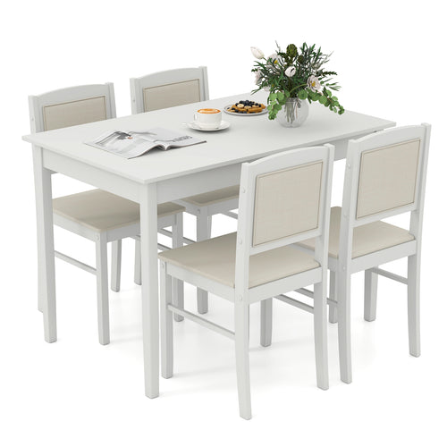 5-Piece Dining Set for 4 with Rubber Wood Legs for Small Dining Room, Beige