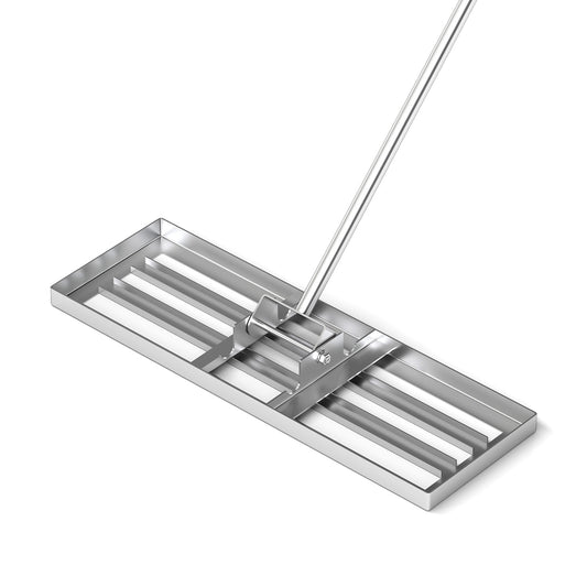 30 x 10 Inch Lawn Leveling Rake, Ergonomic Handle, Silver
