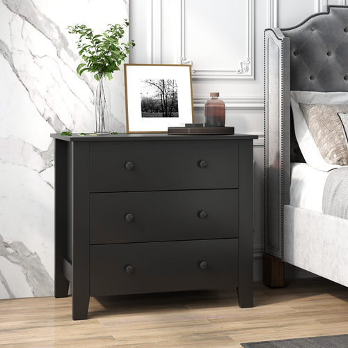 3 Drawer Dresser Chest of Drawers Bedside Table, Black Wood Grain