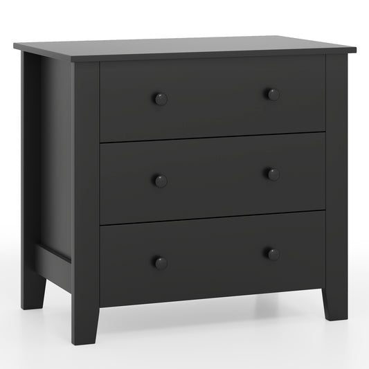 3 Drawer Dresser Chest, Wood Grain, Black