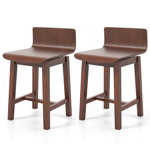 Swivel Dining Chair Set of 2 with Low Back and Curved Seat, Walnut
