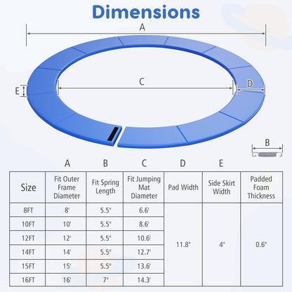8 Feet Trampoline Pad Replacement Safety Pad with Fixing Straps (Blue), Blue Trampoline Accessories at Gallery Canada