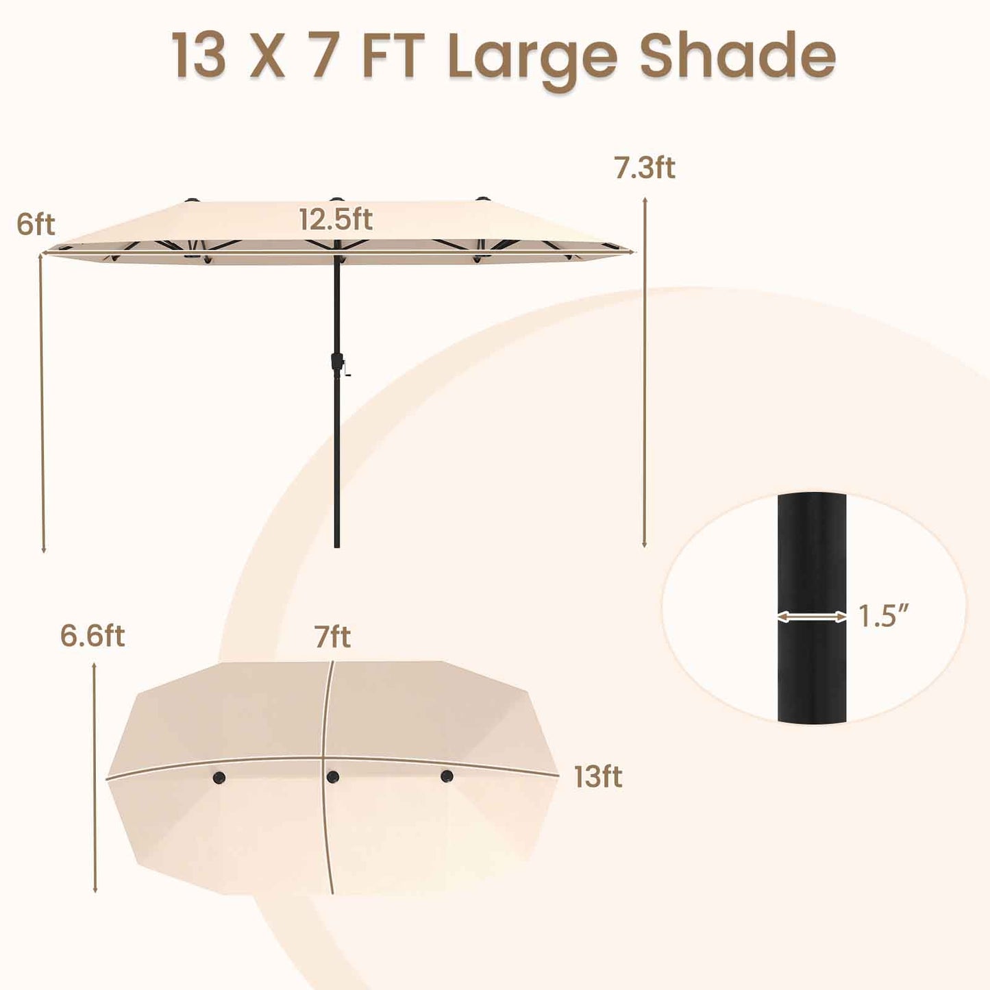 13 FT Large Patio Umbrella, Double-Sided Table Market, Beige Outdoor Umbrellas at Gallery Canada
