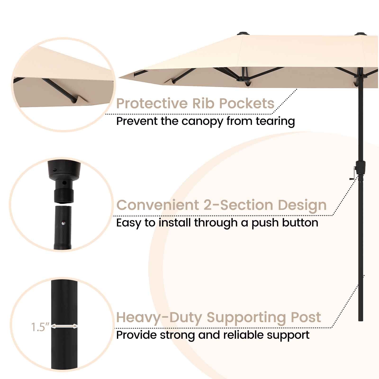 13 FT Large Patio Umbrella, Double-Sided Table Market, Beige Outdoor Umbrellas at Gallery Canada
