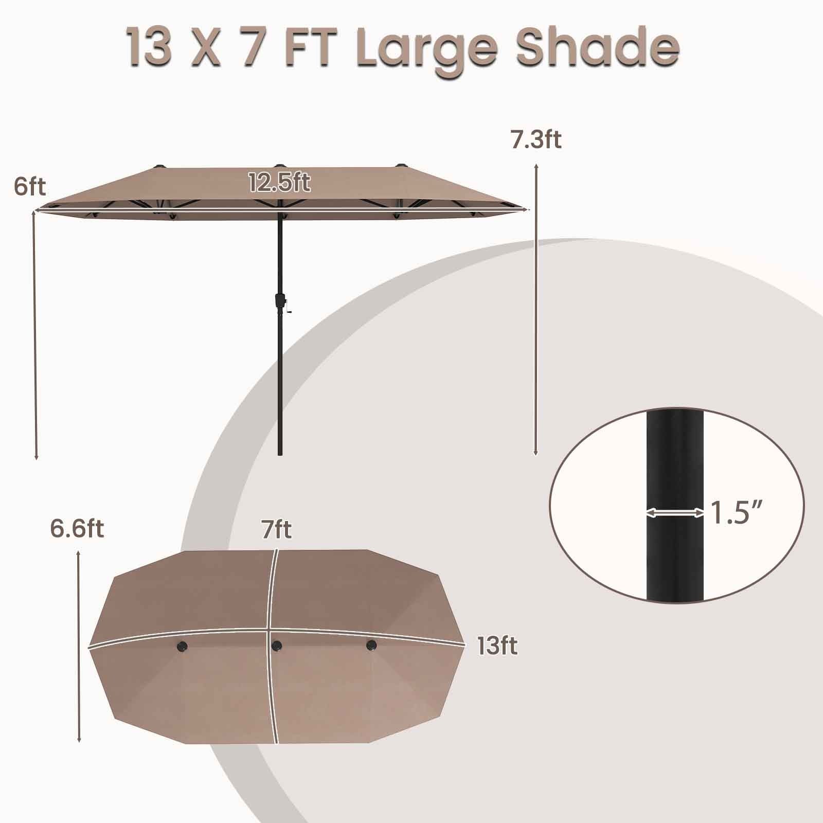13 FT Large Patio Umbrella Outdoor Double-Sided Table Market Umbrella with Crank Handle, Coffee Outdoor Umbrellas at Gallery Canada