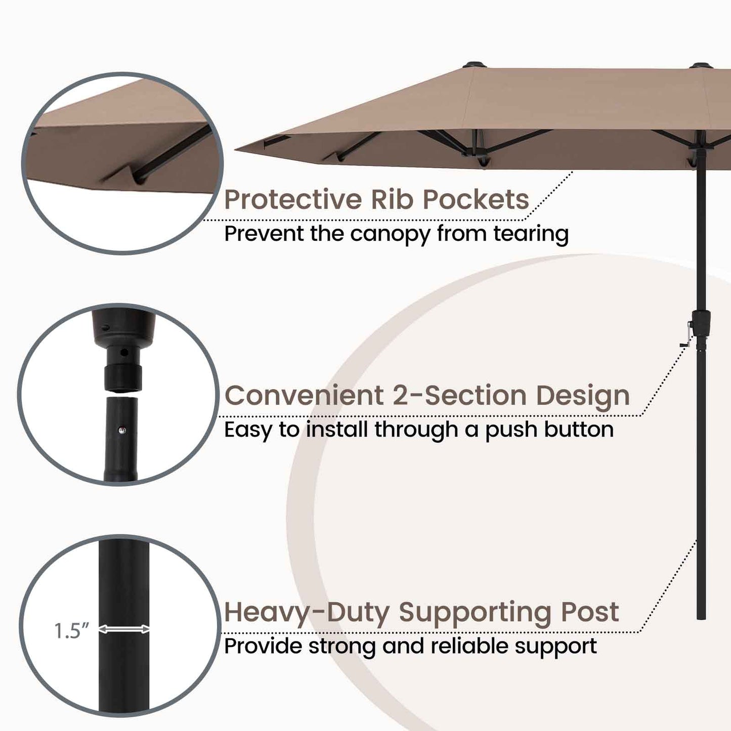 13 FT Large Patio Umbrella Outdoor Double-Sided Table Market Umbrella with Crank Handle, Coffee Outdoor Umbrellas at Gallery Canada