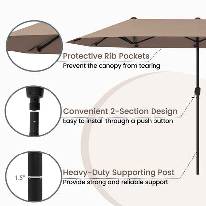 13 FT Large Patio Umbrella Outdoor Double-Sided Table Market Umbrella with Crank Handle, Coffee Outdoor Umbrellas at Gallery Canada