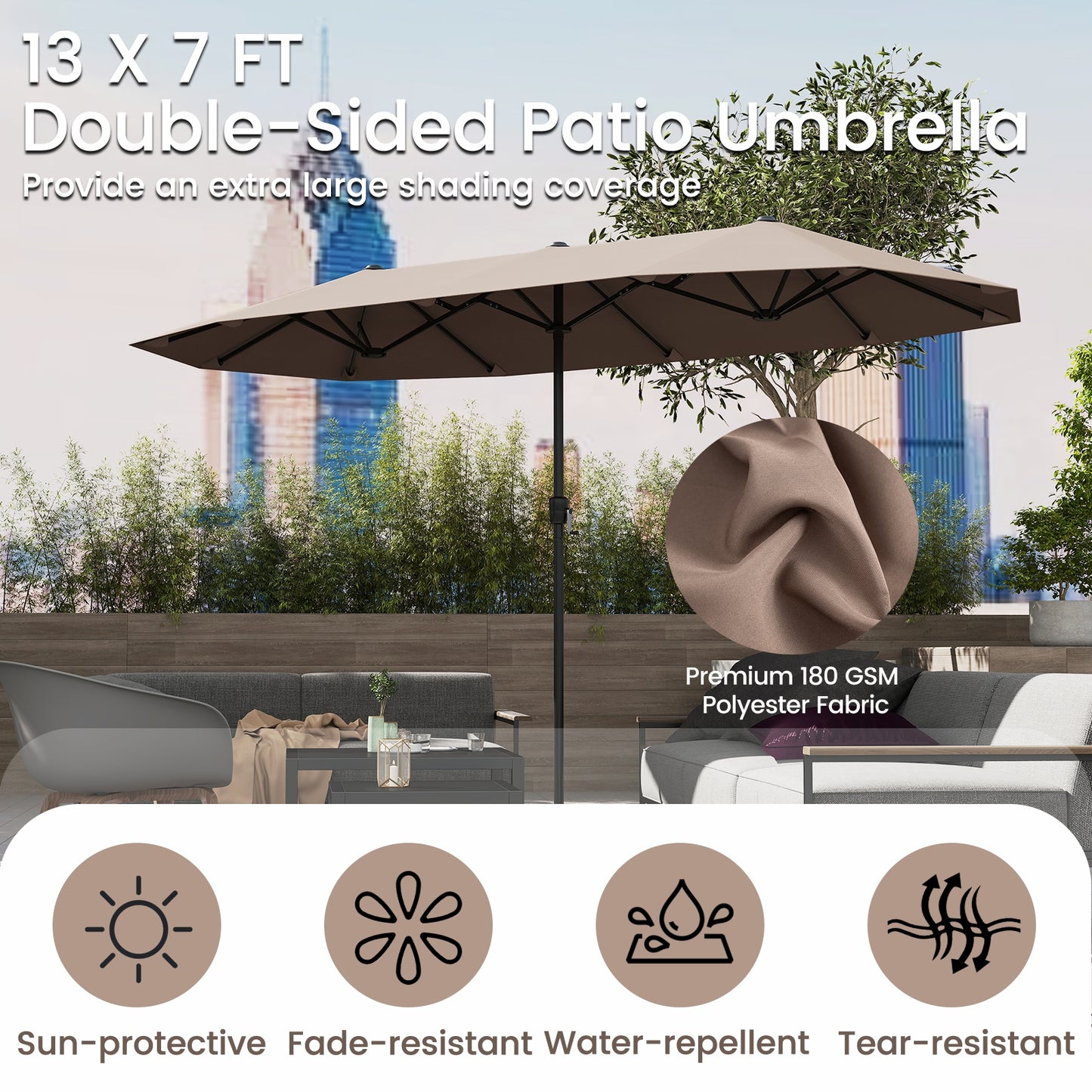 13 FT Large Patio Umbrella Outdoor Double-Sided Table Market Umbrella with Crank Handle, Coffee Outdoor Umbrellas at Gallery Canada