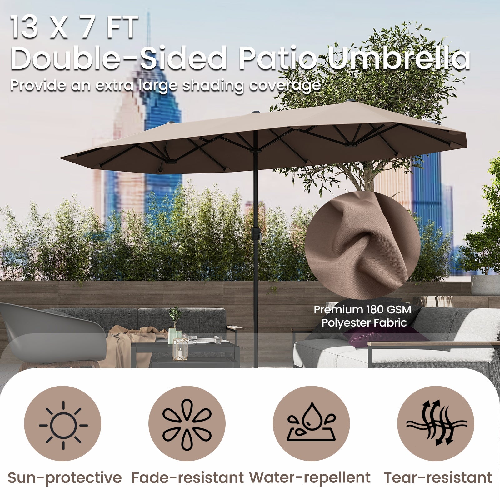 13 FT Large Patio Umbrella Outdoor Double-Sided Table Market Umbrella with Crank Handle, Coffee Outdoor Umbrellas at Gallery Canada