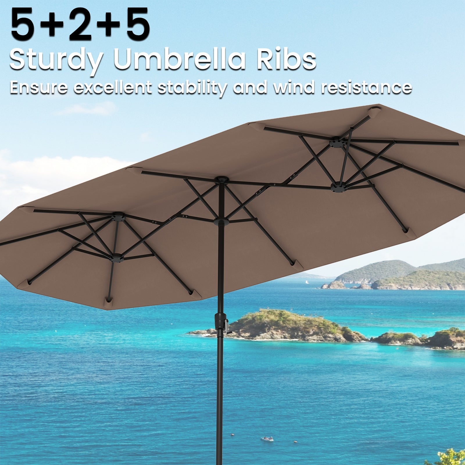 13 FT Large Patio Umbrella Outdoor Double-Sided Table Market Umbrella with Crank Handle, Coffee Outdoor Umbrellas at Gallery Canada