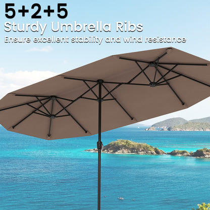 13 FT Large Patio Umbrella Outdoor Double-Sided Table Market Umbrella with Crank Handle, Coffee Outdoor Umbrellas at Gallery Canada