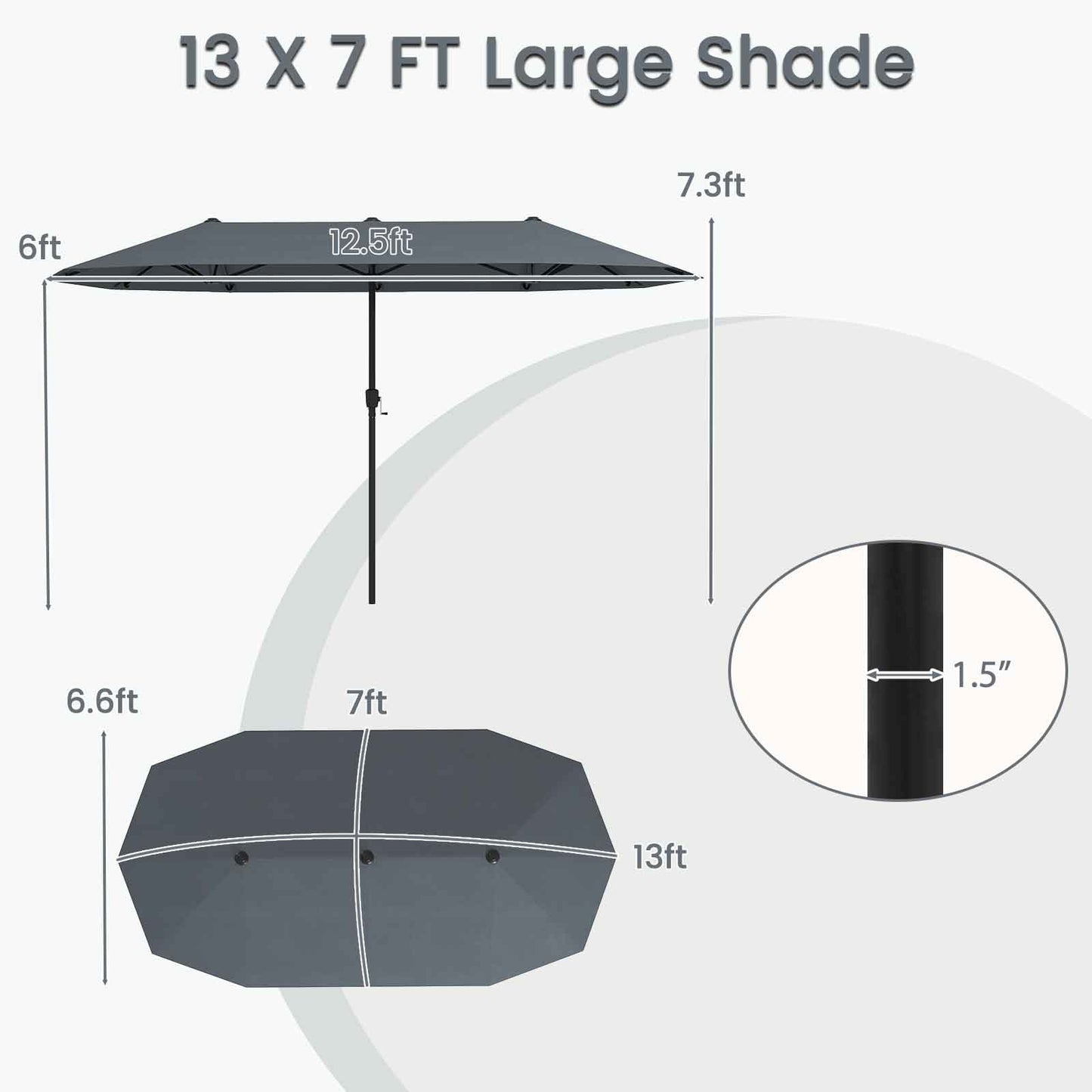 13 FT Large Patio Umbrella, Crank Handle, Gray Outdoor Umbrellas at Gallery Canada